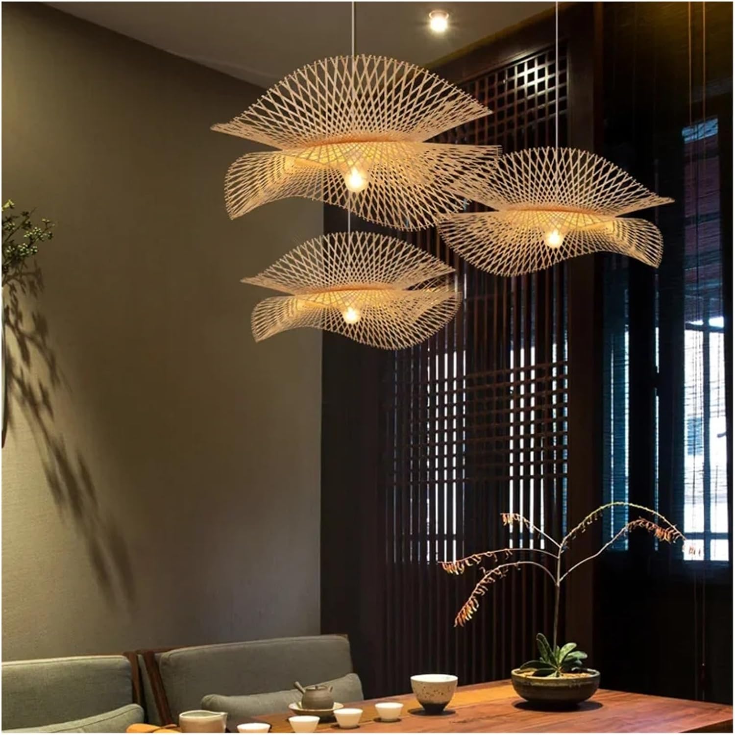 Modern Led Lights Bamboo Style Handmade Lights Kitchen Island Lights Restaurant Lights(Gold,Dia-55Cm)/D/Dia-85Cm