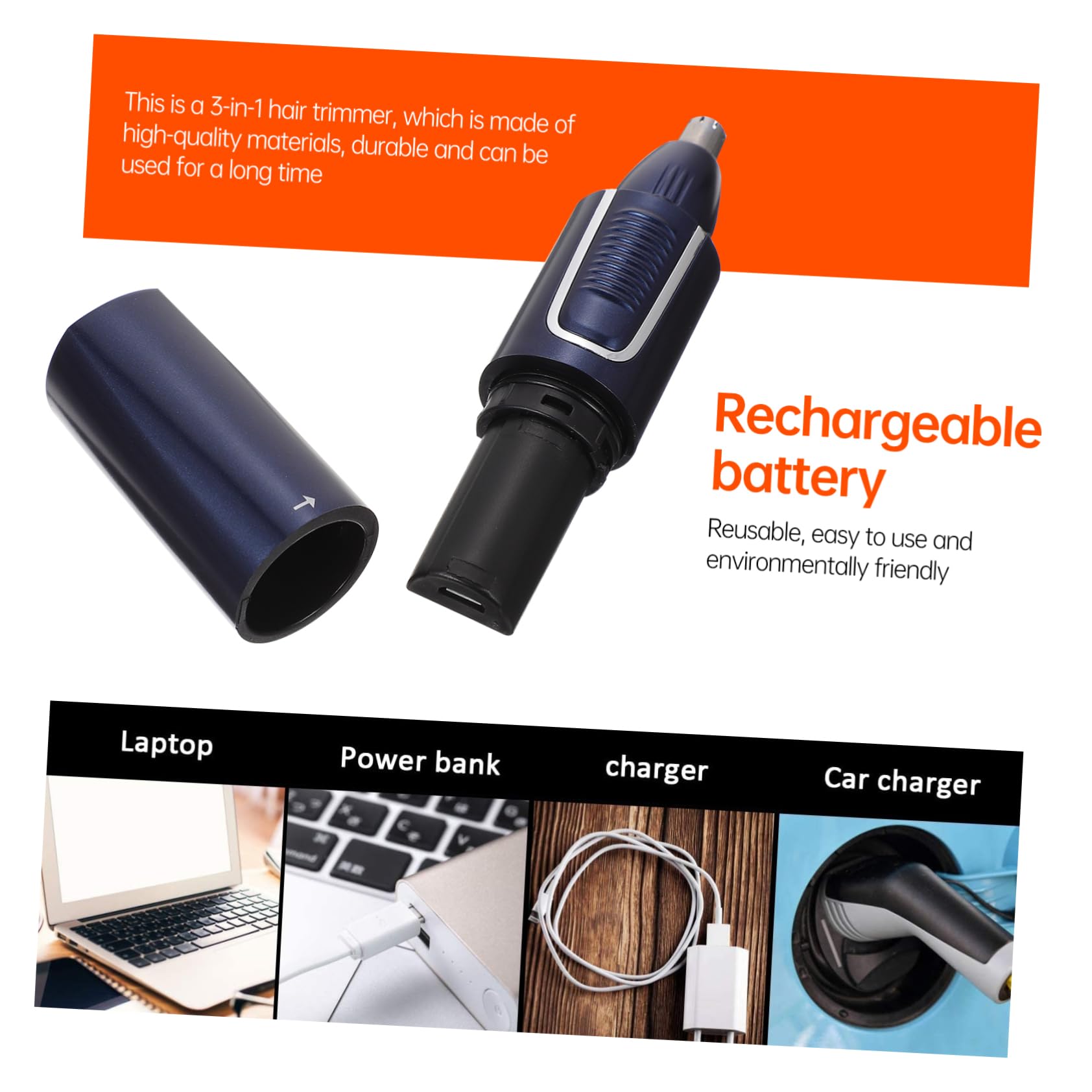 Recortadora de Vello Nasal USB Recargable para Hombres, Azul