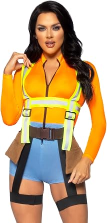 Leg Avenue Womens 2 Pc Nailed It Construction Worker Costume with Romper, Reflective Garter Harness