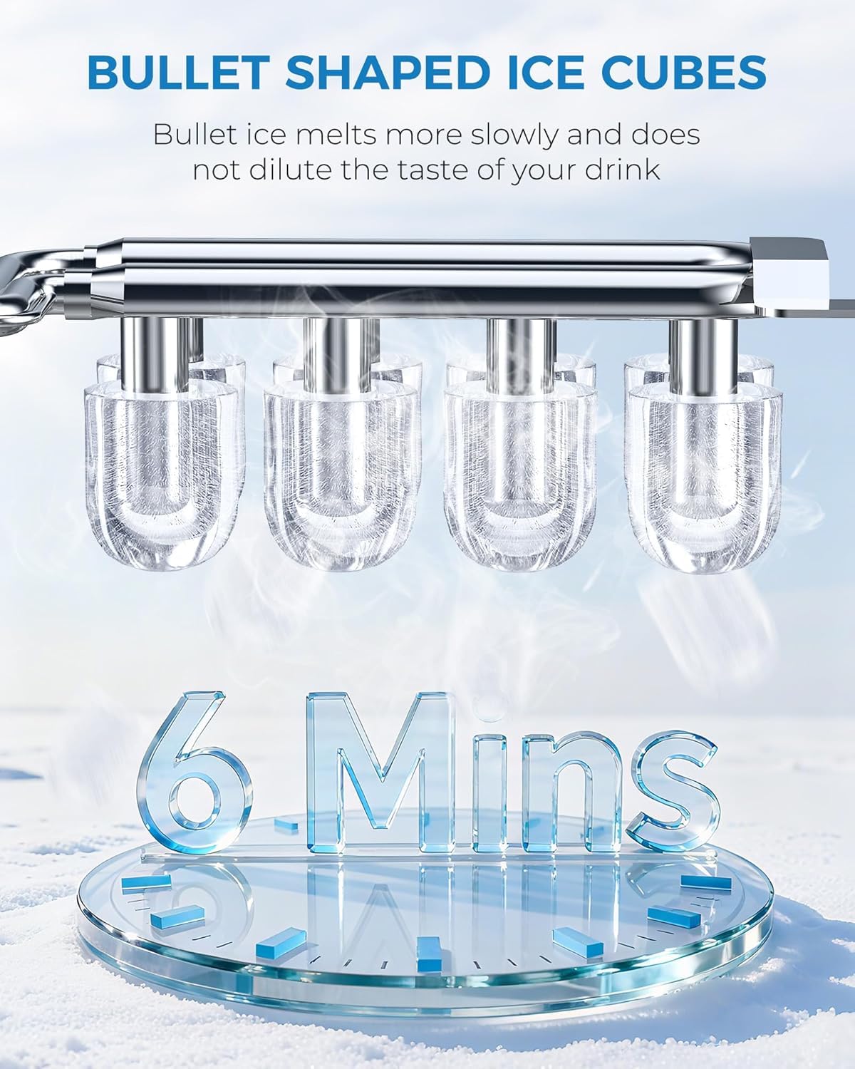 Antarctic Star Countertop Ice Maker Portable Ice Machine With Handle,Self-Cleaning Ice Makers, 26lbs/24h, 8 Ice Cubes Ready In 6 Mins For Home Kitchen Bar Party (Grey) on Fridge.com - View 5