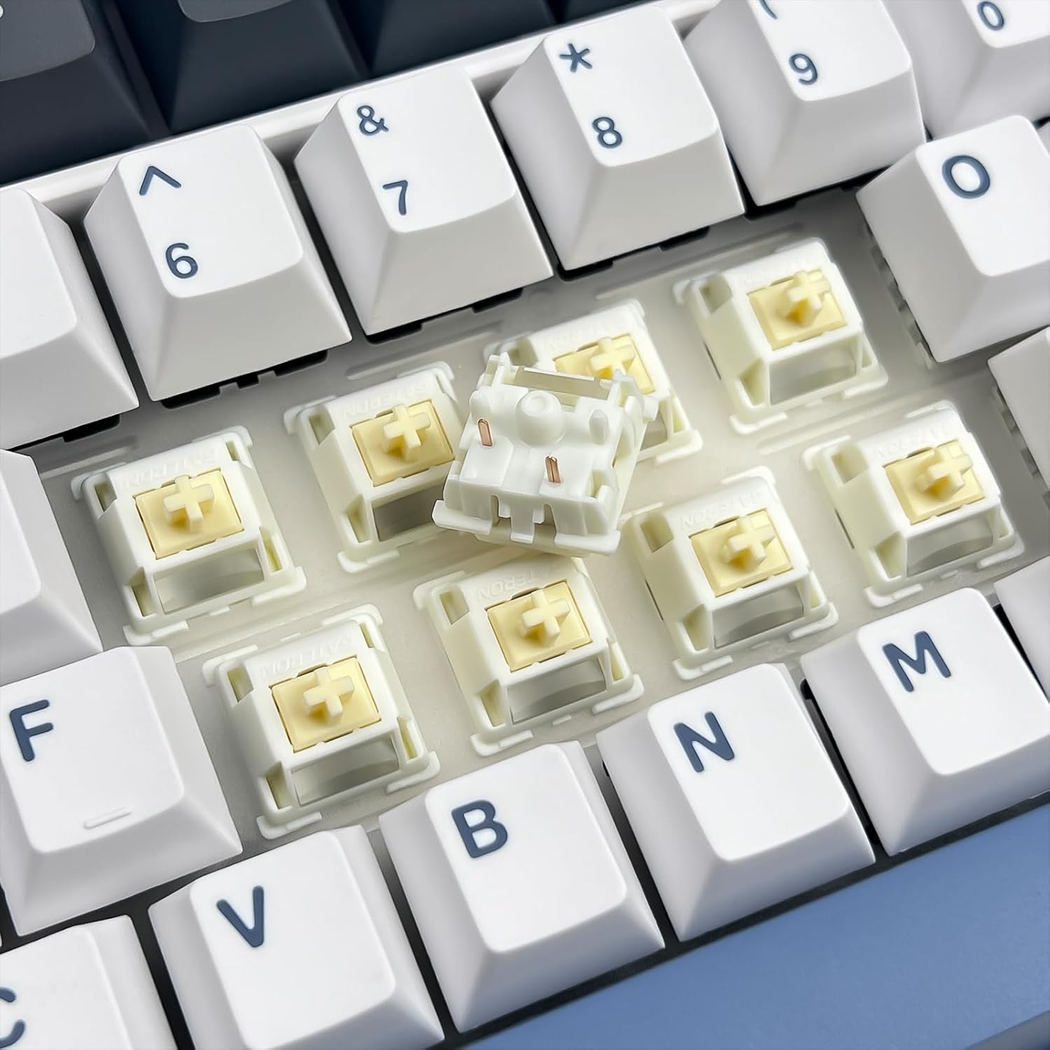 Zhouwang Gateron Cream Keyboard Switches Replacement,Pre-lubed 5-Pin Tactile Switches with Light Guide Pole/All Pom/Enhanced Pin for MX Mechanical Gaming Keyboard(90Pcs)