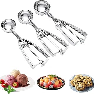 X-WLANG 3PCS Cookie Scoop Set,Upgraded Stainless Steel Ice Cream Scoop with Trigger Release, Large/Medium/Small Cookie Sco...