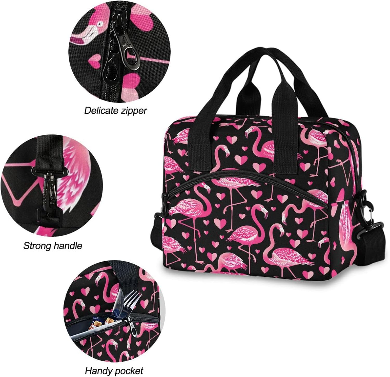 ALAZA Pink Flamingo Animal Insulated Lunch Box Reusable Cooler Bags with Shoulder Strap for Women Men Adults, 19-Can (12.5L)