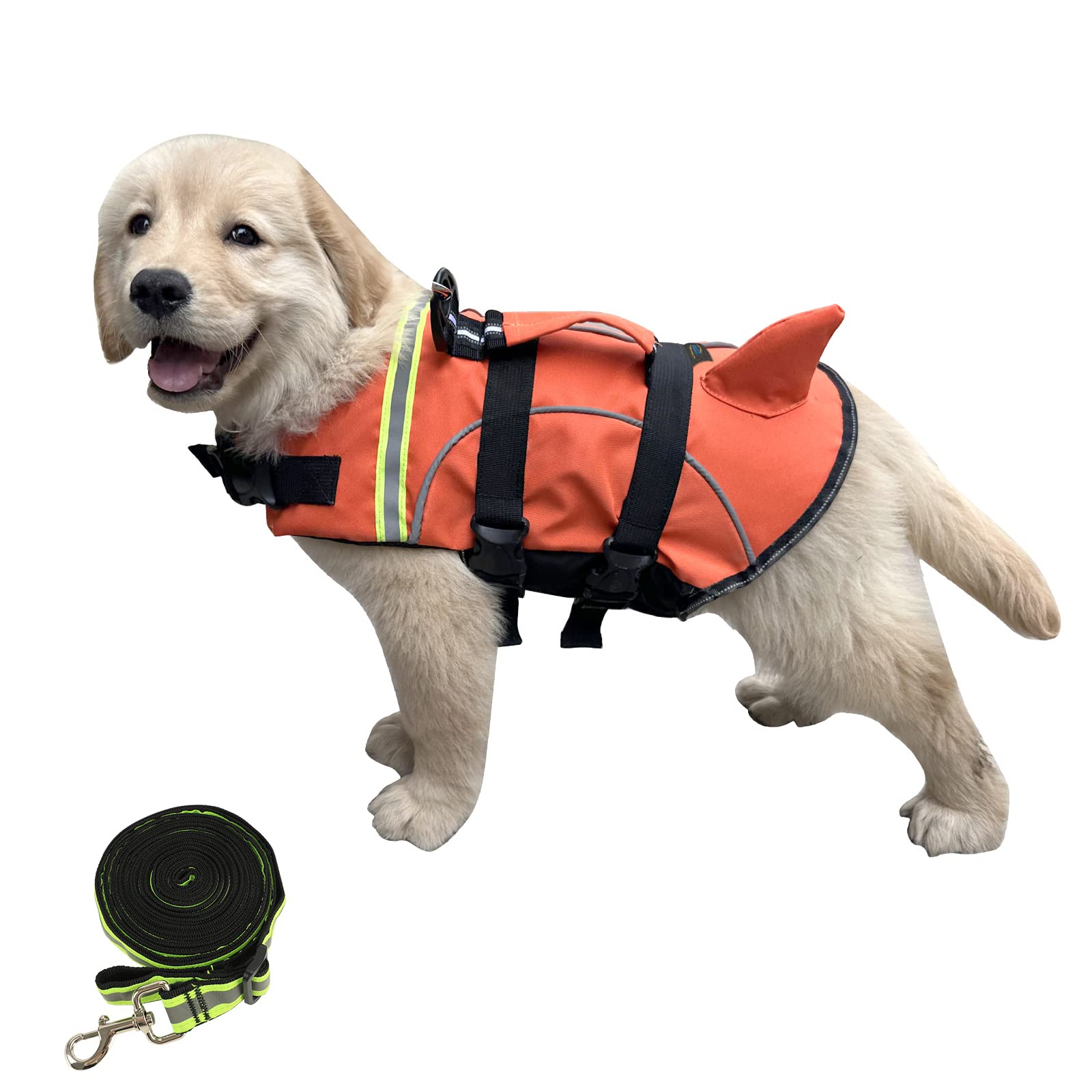 Orange Dog Life Jacket with Reflective Stripes,Adjustable Puppy Dog