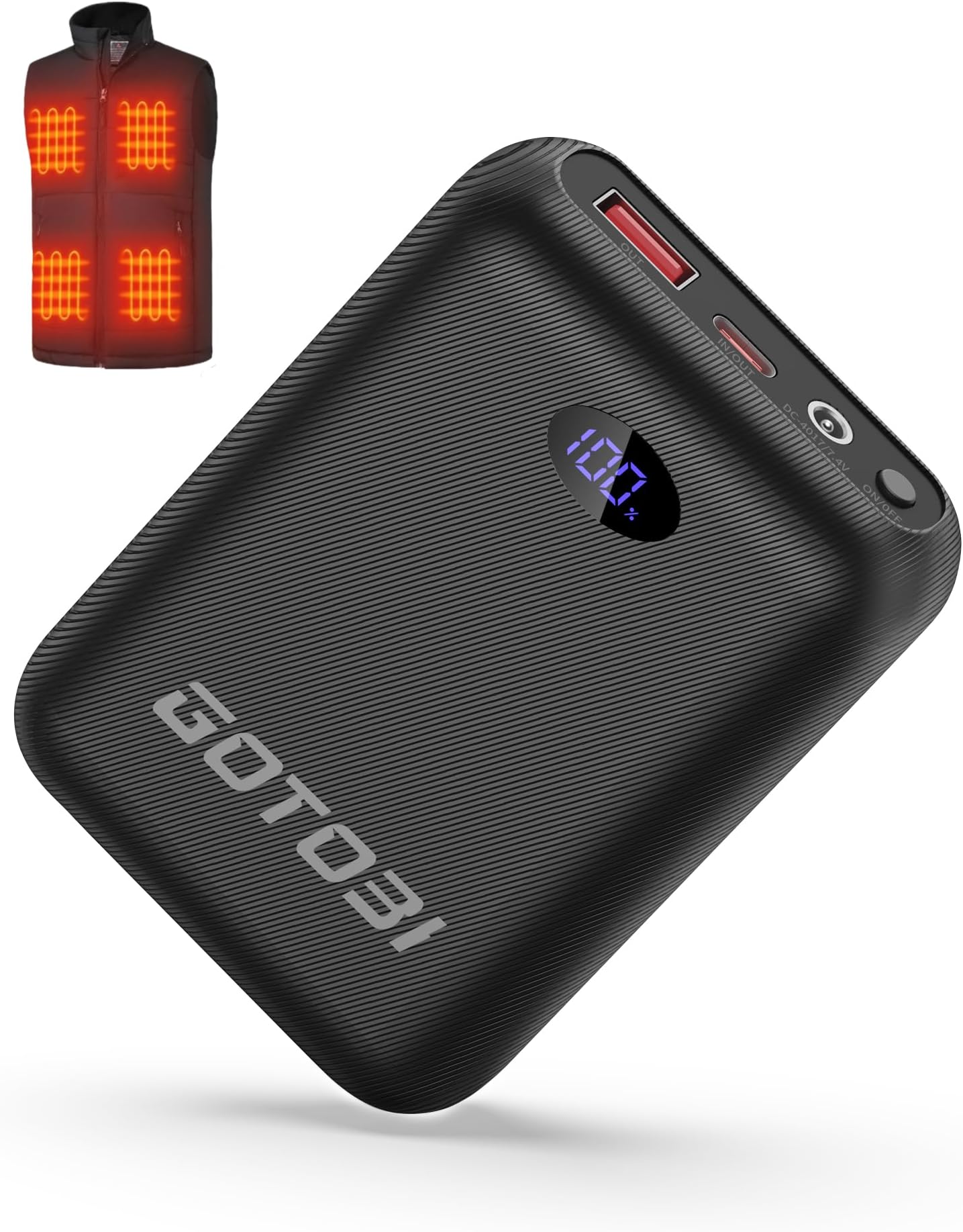 GOTOBI Heated Vest Battery Pack Rechargeable 7.4V/5V 16000mAh Power