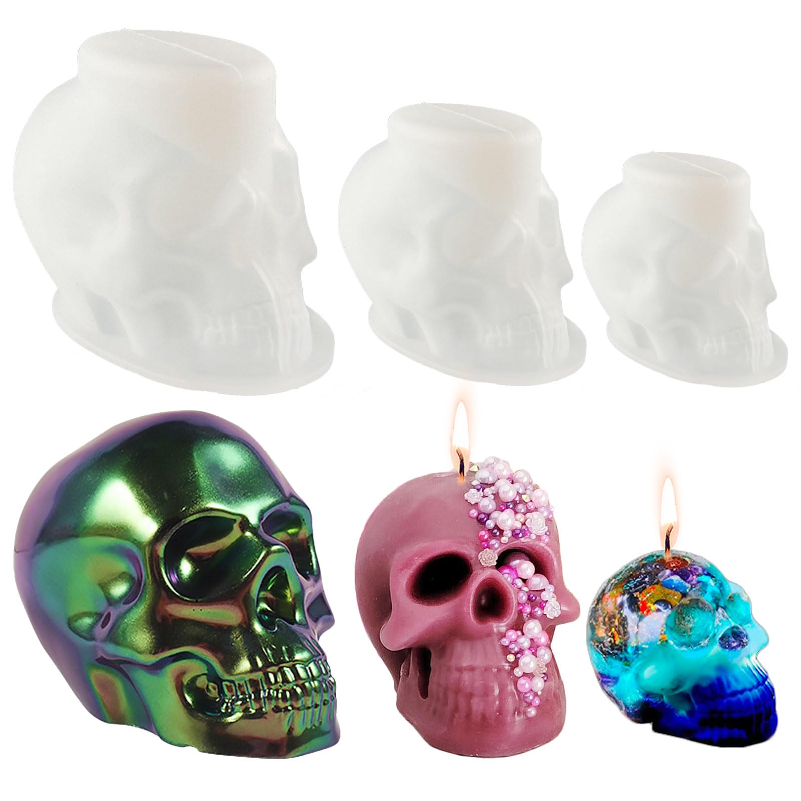 Stampo In Silicone A Forma Di Teschio ALLY-MAGIC - 8 Forme Per Halloween - Per Cioccolato, Candele, Ghiaccio E Resina - 2
