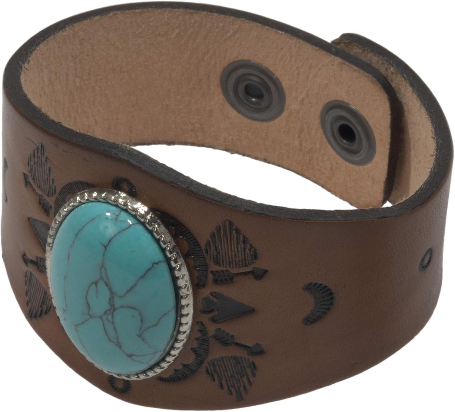 Bracelet,Plus Size Big and Bold Leather Turquoise Western Cuff Bracelet Adjustable 8.5-9" + GIFT BAG