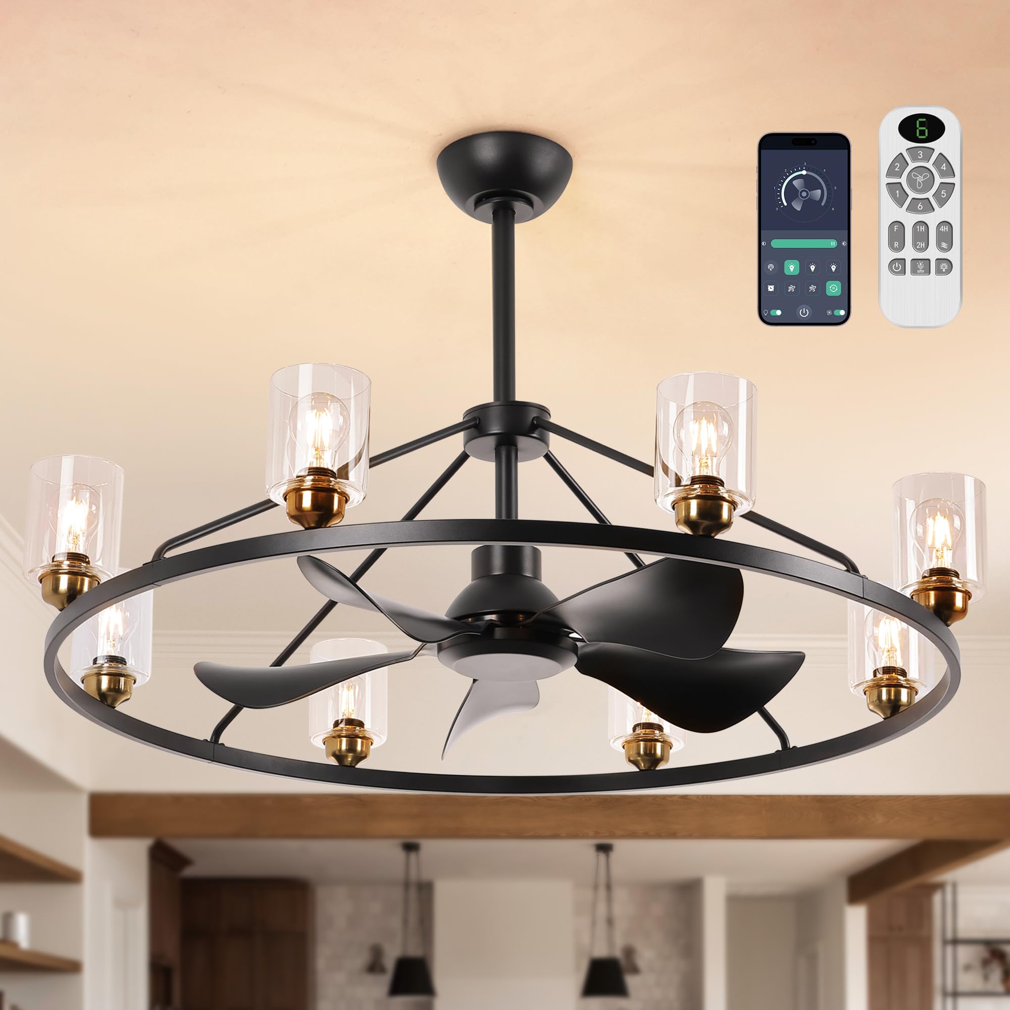Photo 1 of Miuyhji 44" Wagon Wheel Chandelier Ceiling Fan