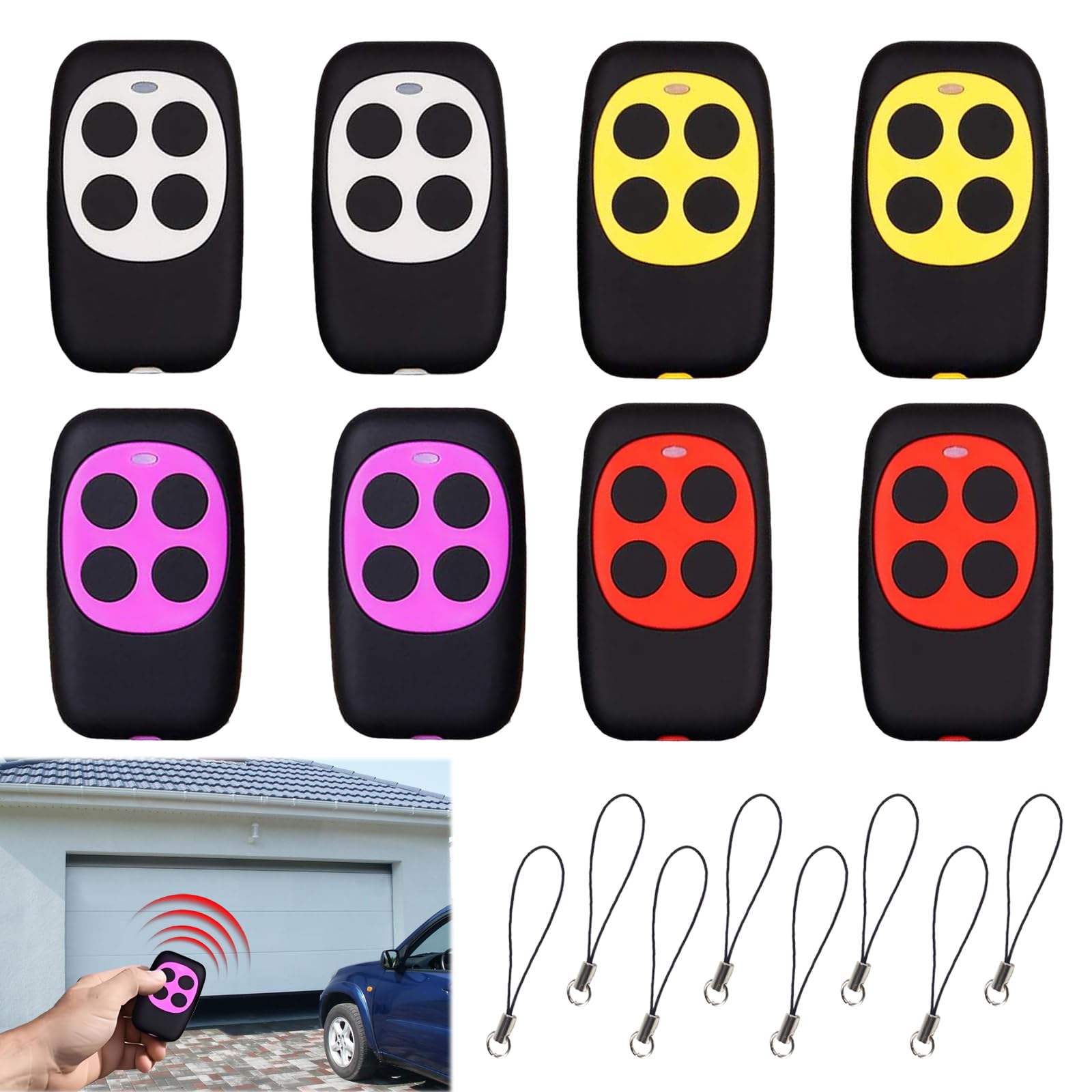 8 Pezzi Telecomando Universale 433.92 Mhz Apprendibile, Telecomando Garage Universale Portatile Compatto Pratico Alta Sensibilità Multifrequenza Comodo da Tenere Bello e Durevole con 8 Portachiav