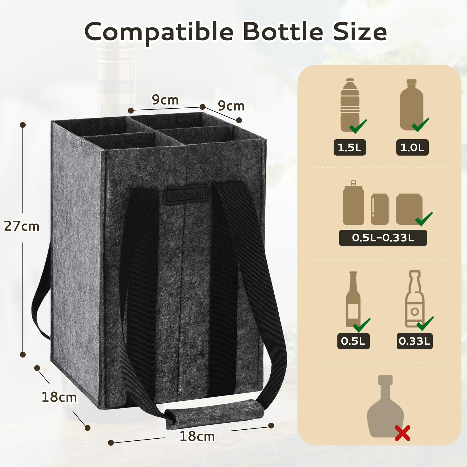 Lewooilt Reusable Wine Bottle Bag 4 Compartments - Image 4