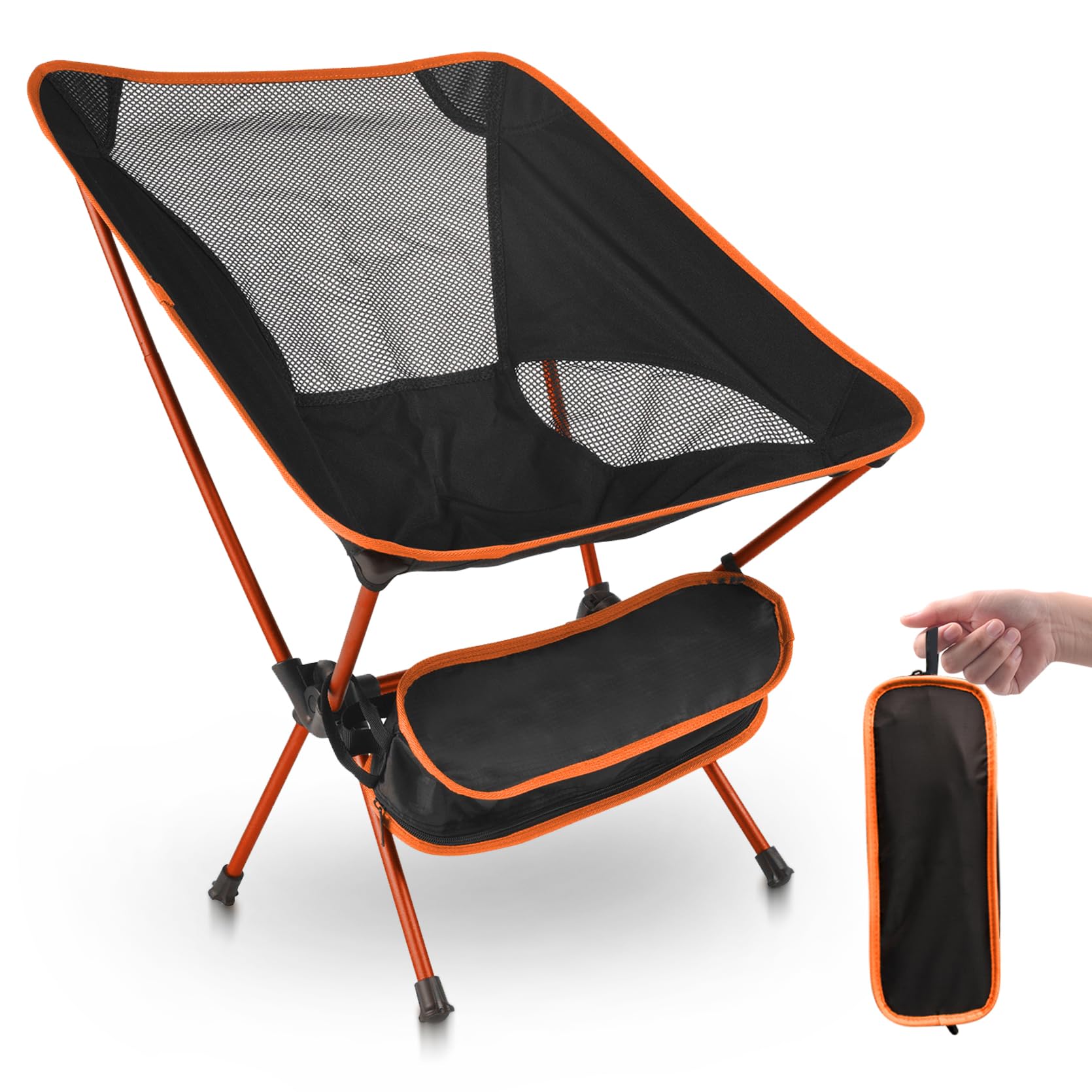 Nsyee Ultra Lightweight Folding Camping Chair, Portable Compact Chair for Adults, 105kg Weight Capacity, 0.9 kg, Outdoor Camping Chairs with Carrying Bag for Fishing, Garden, Beach, BBQ -Orange