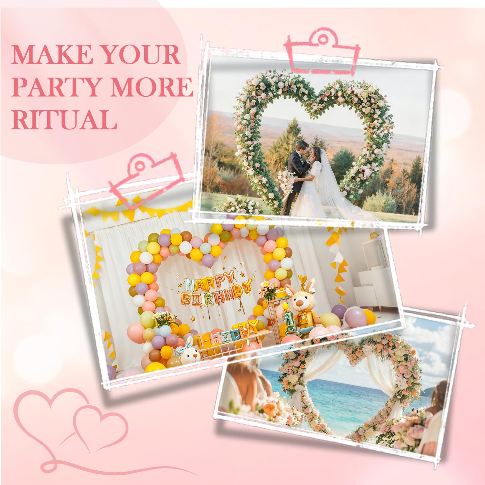 Kit de arco de globos de metal dorado de 2 m x 2 m con marco en forma de corazón, soporte de arco de boda para novia, compromiso, día de San Valentín y decoración de fiesta de cumpleaños, marco de