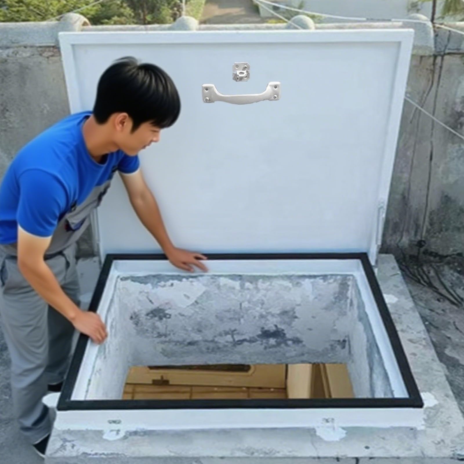 Puerta de seguridad de tragaluz contra intrusiones en aluminio reforzado de 50x56 cm
