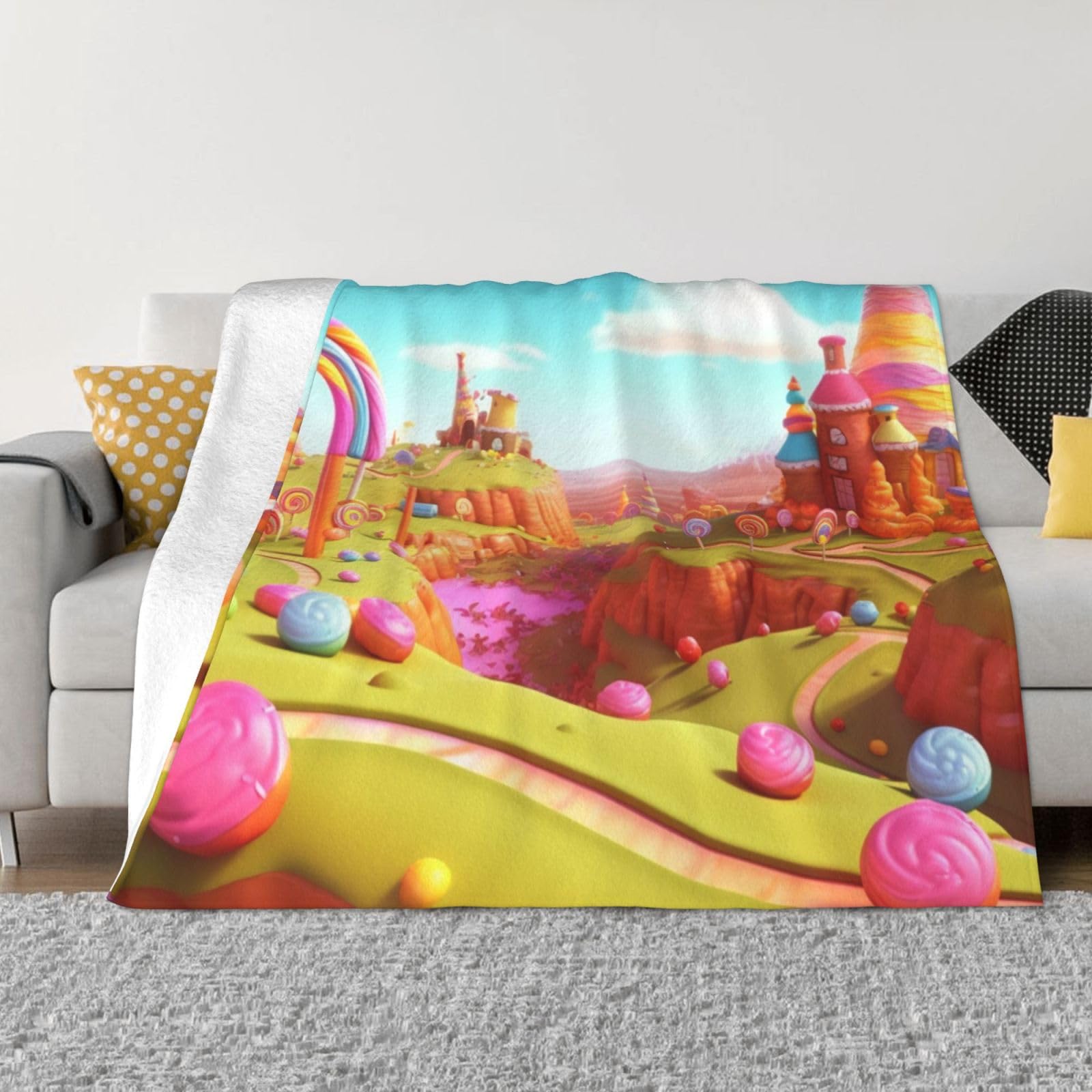 KLOPH Candyland Throw Blanket 40"x30" Flannel Fluffy Warm Blanket for Couch, Reversible Plush Blankets for Bed, Comfy Fuzzy Blanket for Sofa, Plush Lightweight-Blankets for All Season