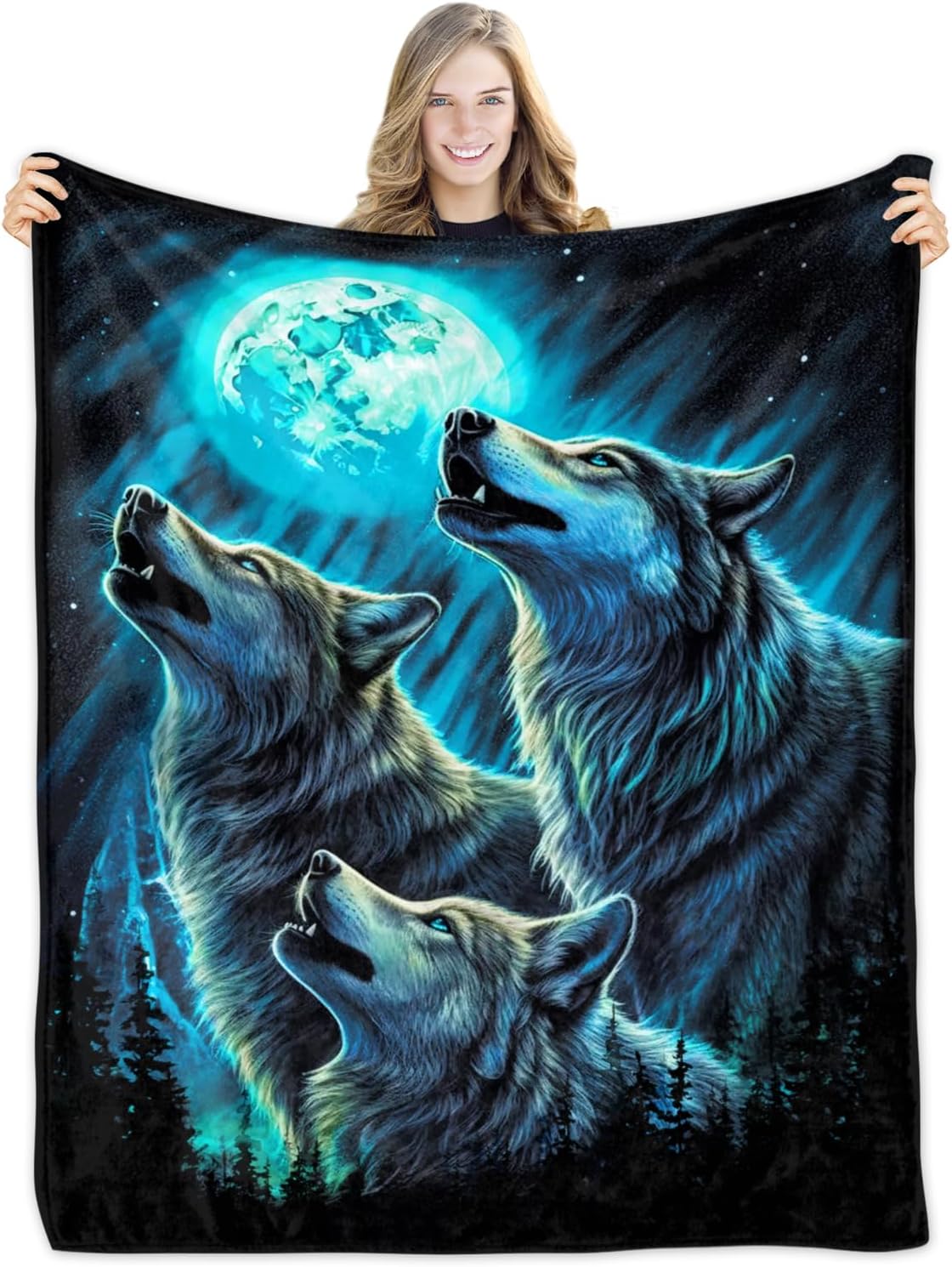 Howling Wolf Fleece Blanket for Bed 40x60 in Wolf Fleece
