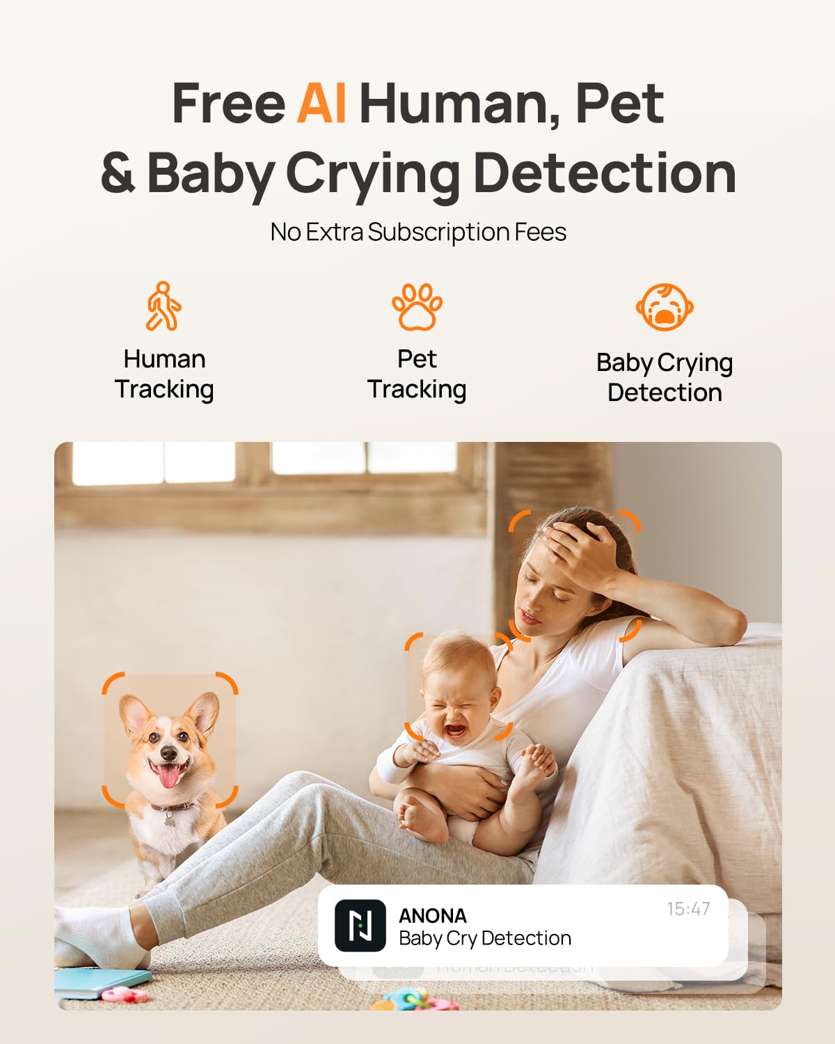 Anona Cámara 4K UHD para interiores con tarjeta SD de 64 GB, cámara de seguridad para mascotas/perros/bebés con aplicación de teléfono, giro panorámico de 360°, Wi-Fi 6 de 2.4G/5G, seguimiento