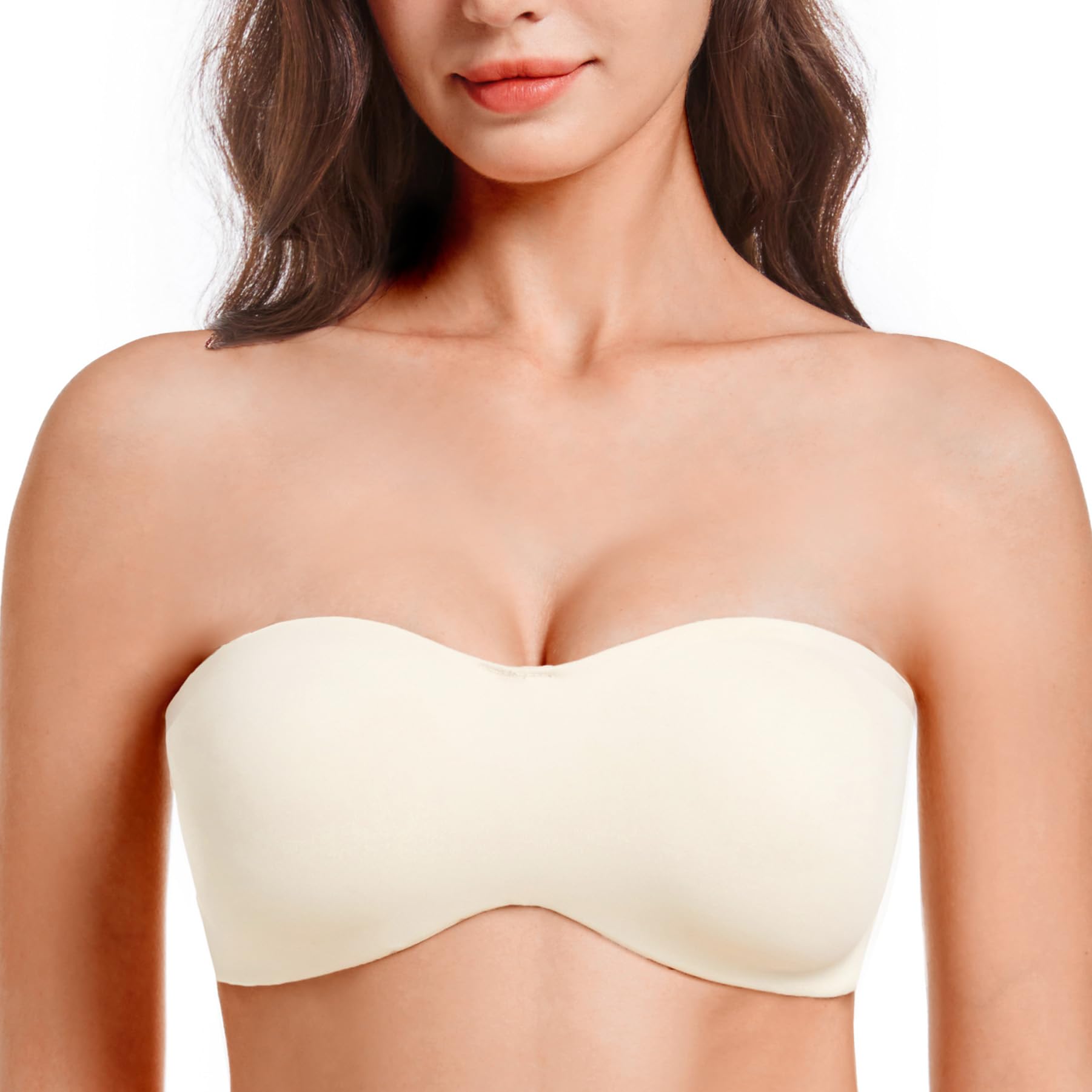 MELENECA Women's Strapless Minimizer Multiway for Large Bust Unlined Seemless Underwire Bandeau Bra Sand Dollar 32DD