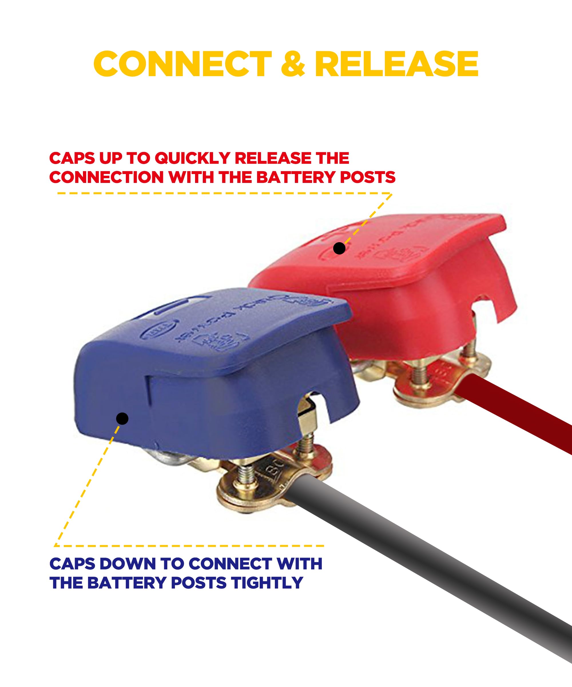 Morsetti Batteria Auto 12V/24V/60V - Set 4 Pezzi, Ottone, Con Sgancio Rapido - Foto 5