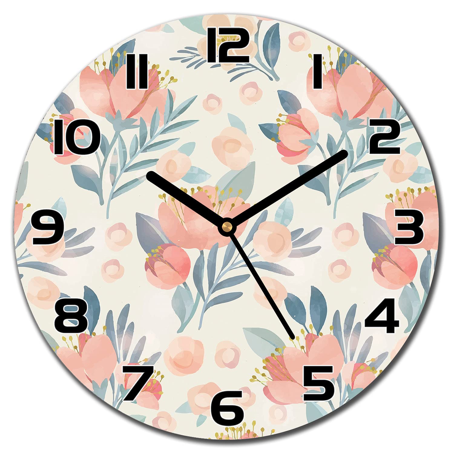 Horloge en verre 30 cm fleurs de bouton d'or pâle pour salon et cuisine