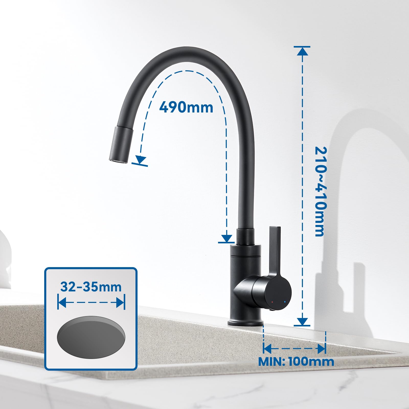 Auralum Wasserhahn Küche mit flexiblem Silikon-Auslauf, Schwarz Matt | Hochdruck Armatur, biegsam & formbar, 360° drehbar, Abnehmbarer Wasserspar-Strahlregler & leckfreie Keramikkartusche