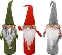 volumoon 3 Piece Christmas Wine Bottle Cover, Christmas Wine Gnomes Set, Christmas Wine Bottle Cover, Santa Claus Bottle Bags with Cord Wine Bottle Cover for Christmas Decorations