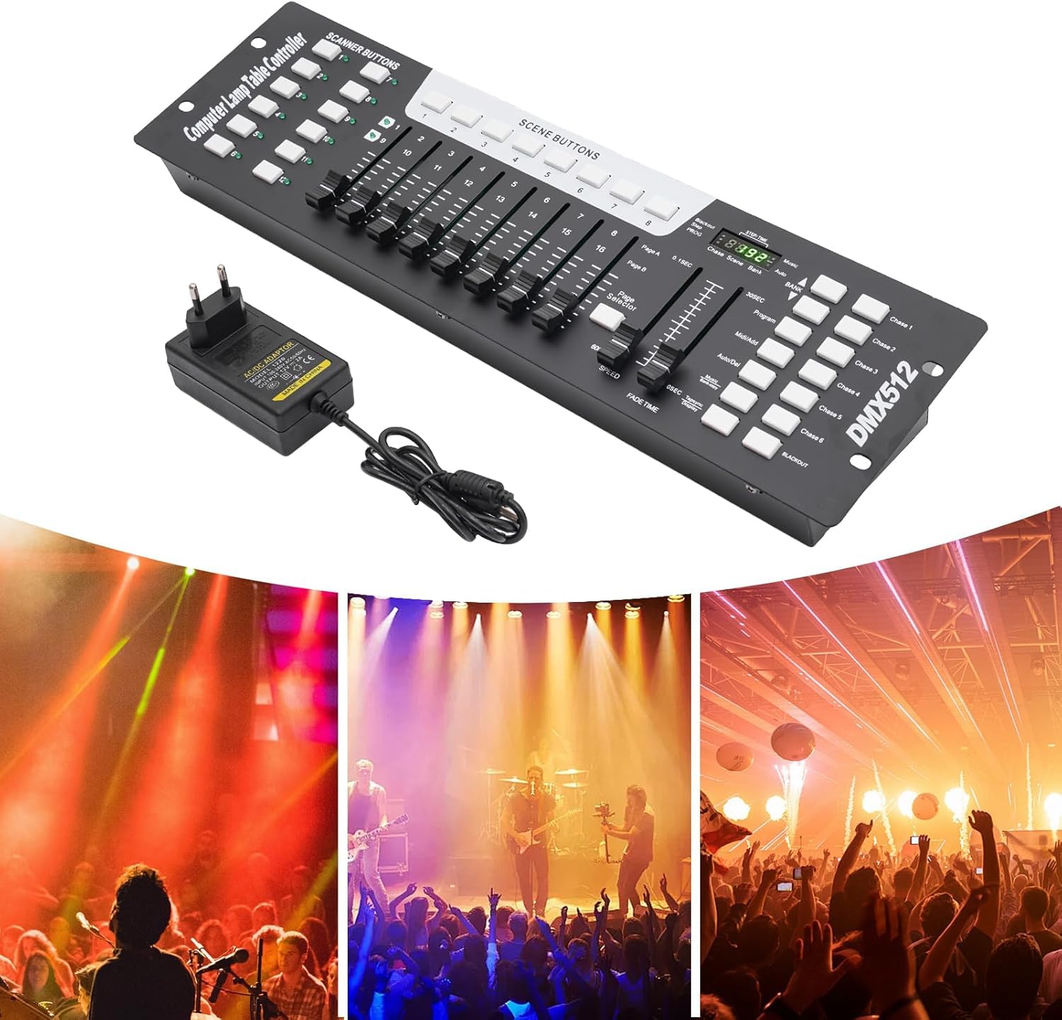 Controller DMX 512 Console per illuminazione palcoscenico, 192 canali Console 240 scene per 6 lettori, leggio luce DMX, festa, DJ Discoteca Moving Head Light Scene Lampada Operatore Attrezzature