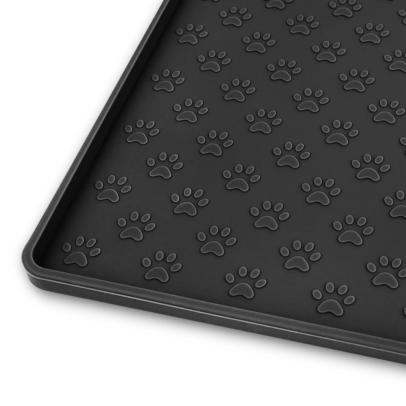 Ptlom Silicone Pet Placemat for Dog and Cat, Waterproof Anti-Slip Pet Feeding Bowl Mats for Food and Water, Small Medium Large Tray Mat Prevent Residues from Spilling to Floor, Black, 31.5" 23.6"