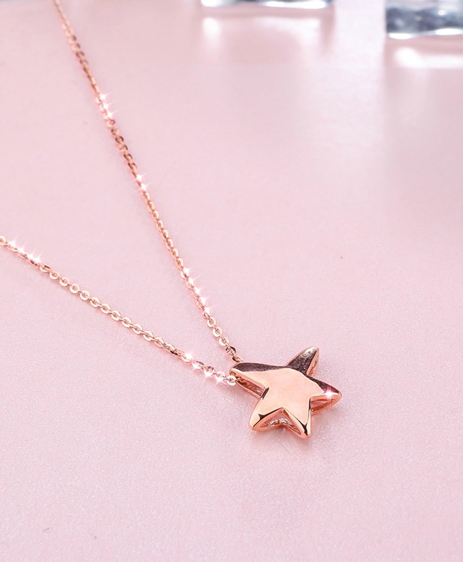 Collar de oro rosa de 18 K Au750, colgante de estrella de mar, para mujer, cadena de oro 750, 50 cm, Oro rosa de 18 quilates, Sin circonita