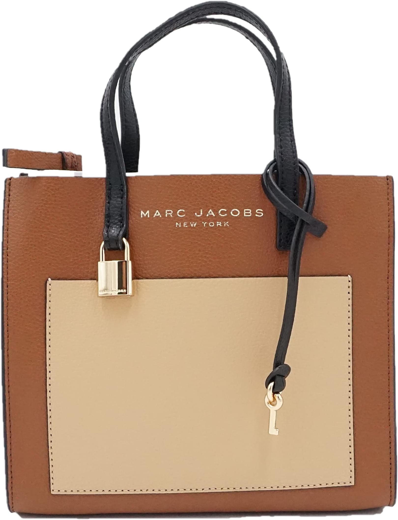 Marc Jacobs M0016132 Chocolate Truffle With Gold Hardware Women's Grind Color Block Mini Tote Bag…