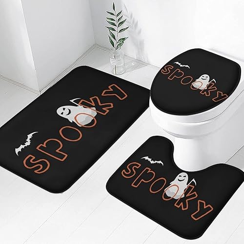 Easternproject Juego de 3 alfombras y tapetes de baño espeluznantes de Halloween, murciélagos fantasmas embrujados de felpa antideslizante, tapetes