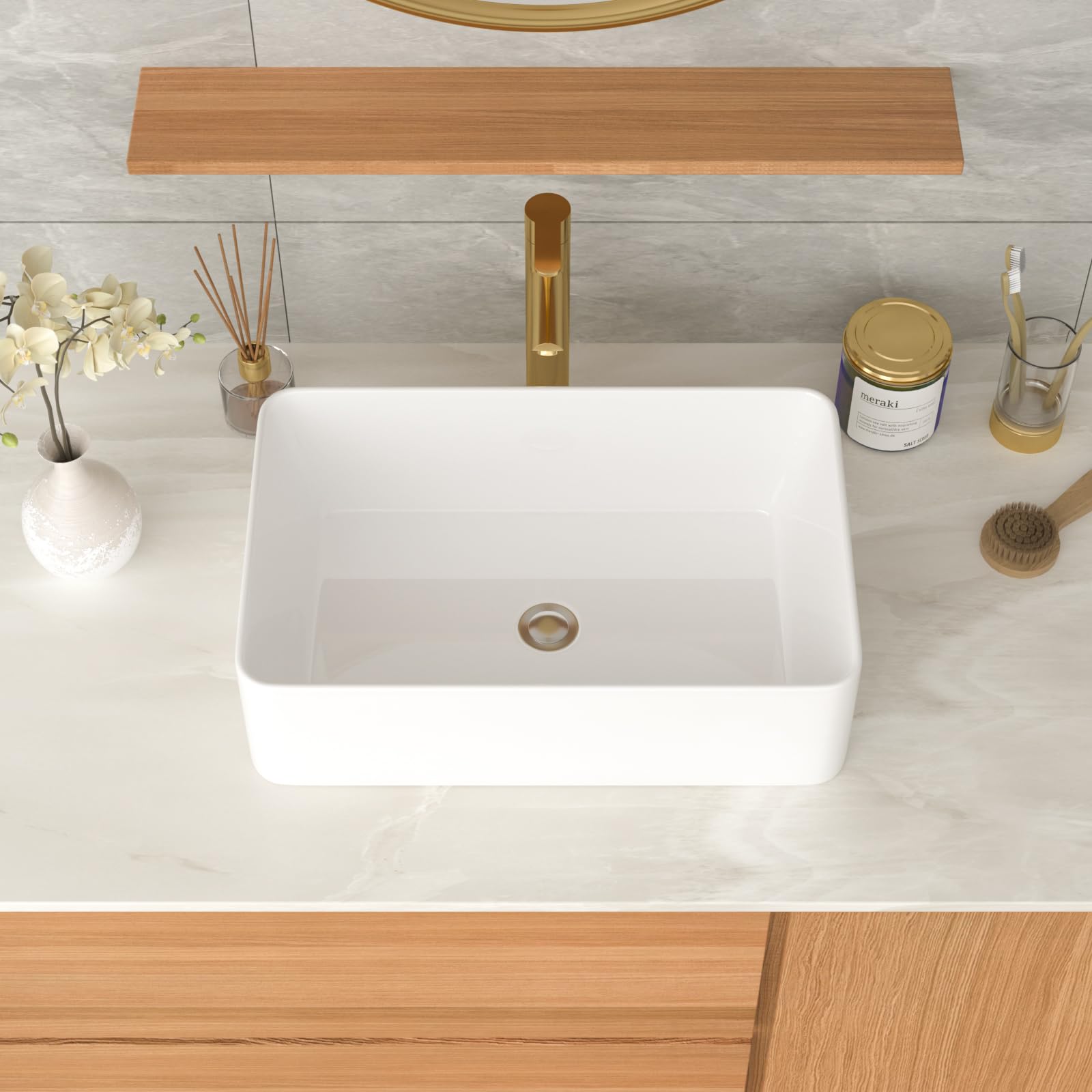 Fregadero rectangular para baño, 53 x 34 cm, rectangular, porcelana blanca, cerámica, lavabo artístico