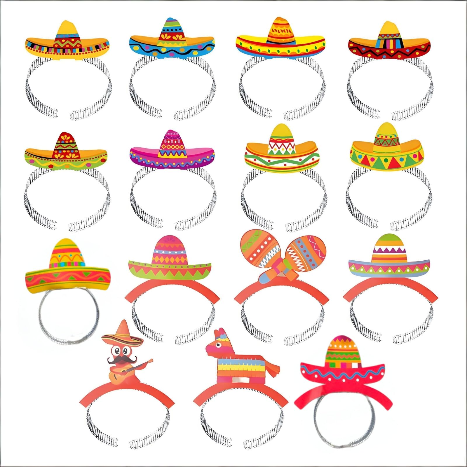 Mtbricey 15 Pcs Mexican Sombrero Hats Headbands Colorful Fiesta Party Decorations Authentic Mexican Hat & Paper Headpiece for Themed Parties Cinco de Mayo Adults Kids Celebration Supplies