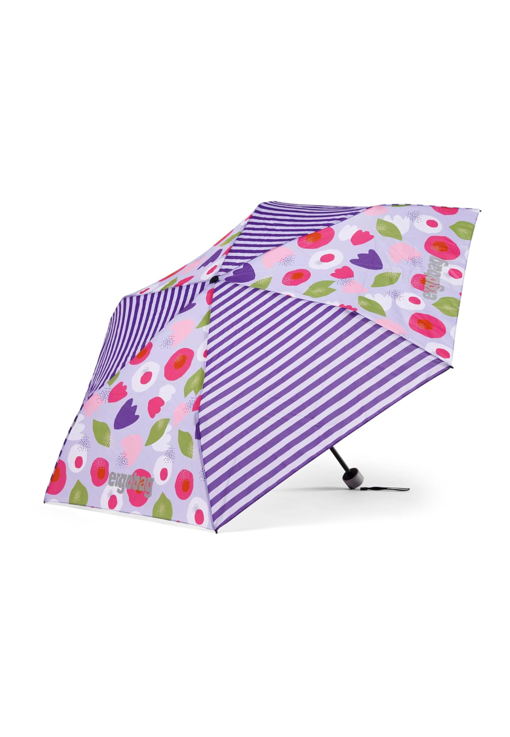 ergobag Regenschirm Kinderschirm für die Schultasche, ultraleicht und klein mit Tasche, reflektierend windfest BlütenzauBär - Lila
