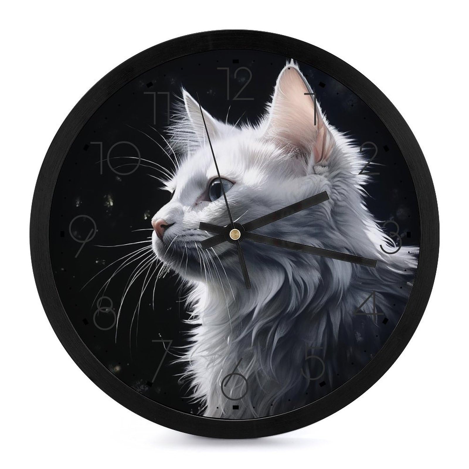 Horloge murale moderne silencieuse pour salle de classe et bureau motif chat blanc 25 cm