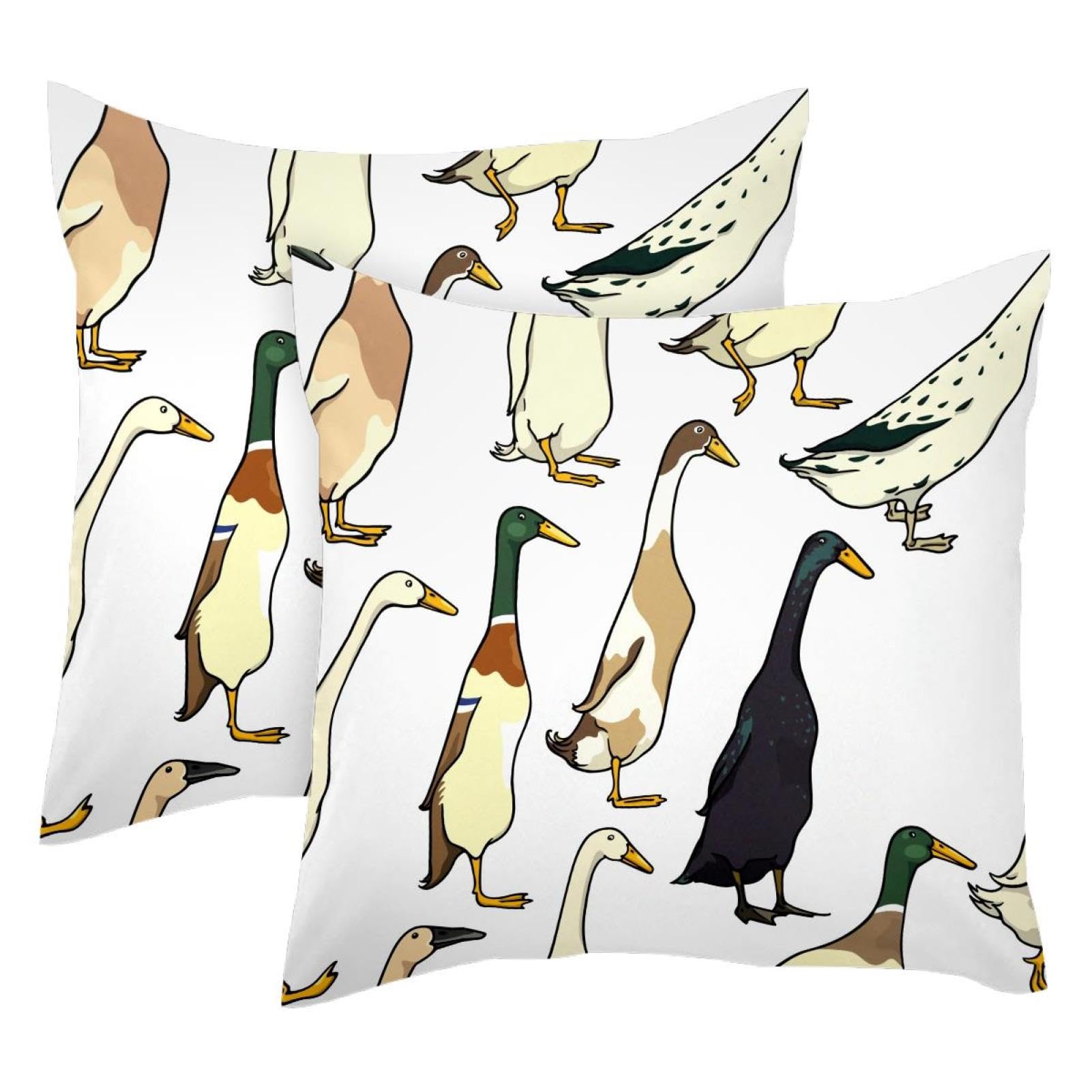 Vapokf Multi Indian Runner Ducks Farm Animal Pack Of 2 Pillow Covers 45X45cm, Farmhouse Throw Pillow Covers Square Cushion Case For Spring Home Sofa Couch Decoration