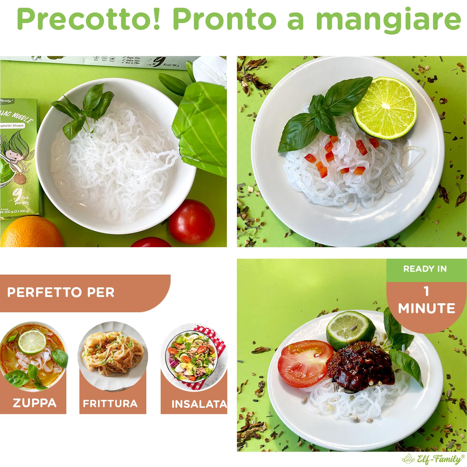 Elf-family Bio Pasta di Konjac Carboidrati Ultra Bassi - Vegano Senza Glutine- 270g x6 Scatole(per 12 Porzioni), Konjac Noodles Shirataki Noodles Ipocalorica/Senza Zucchero - Spaghetti