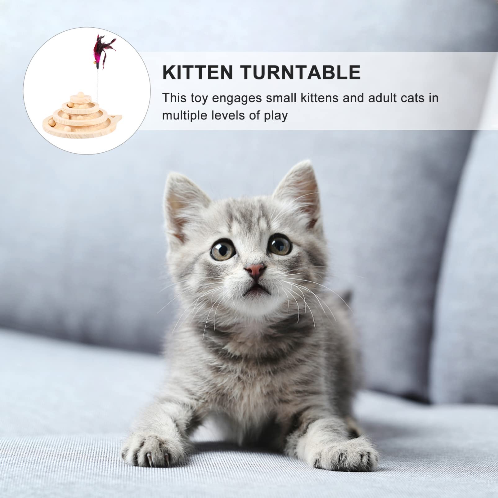 TOYANDONA Juguetes para Gatos de Madera con Plato Giratorio de Juguete para Gatitos con Bola de Seguimiento para Entretenimiento el Hogar