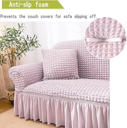 Miniatura 4 de Funda elástica para sofá, lavable, protector de muebles con parte inferior elástica y falda para niños y mascotas (malva, pequeña)