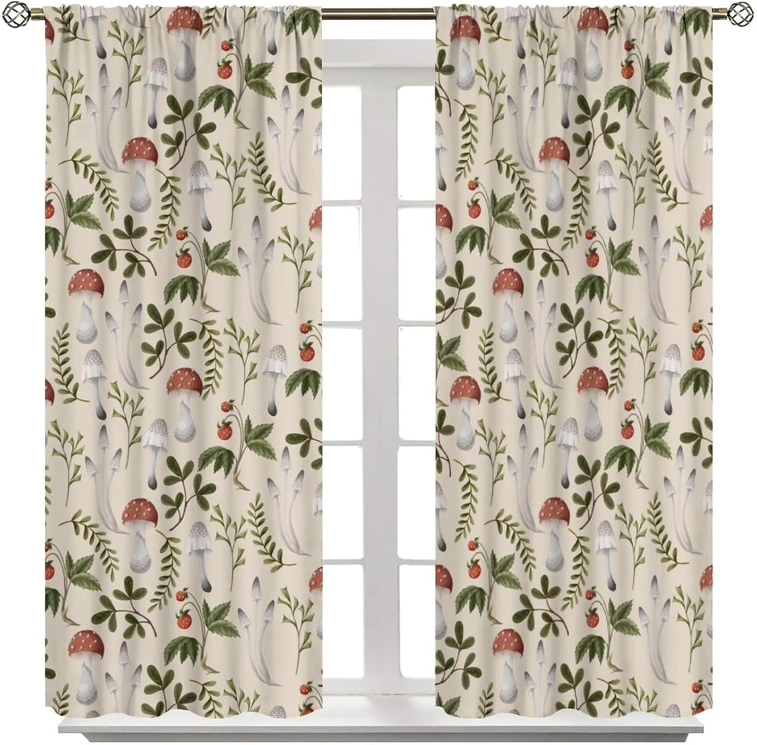 Mushroom Blackout Curtains, Colorful Cartoon Style Abstract Illustration Print Window Treatments for Living Room, Mushroom Seamless Pattern Curtain 2 Panel, 42x54 Inch
