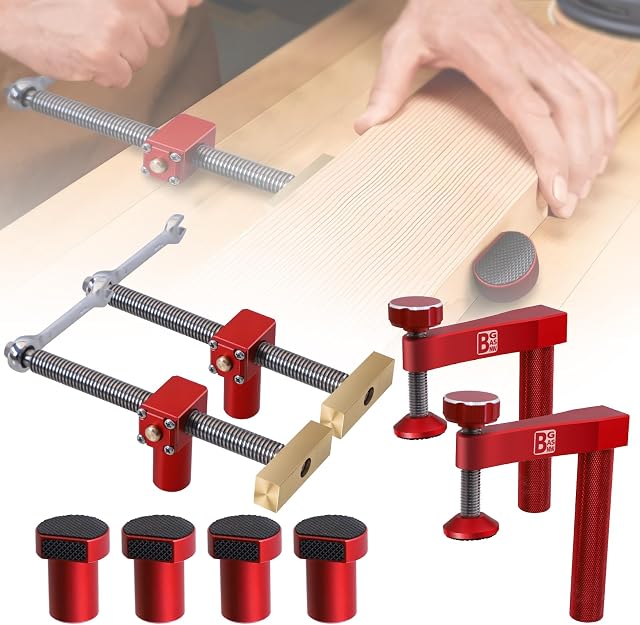 Ensemble de pinces pour chiens de banc, pinces à bois avec 4 Chiens de banc pour 3/4 pouce (19mm) Trou de chien de Workbench, pince réglable de trou de chien avec 2 Clés à cliquet, accessoires pour la pince à bois