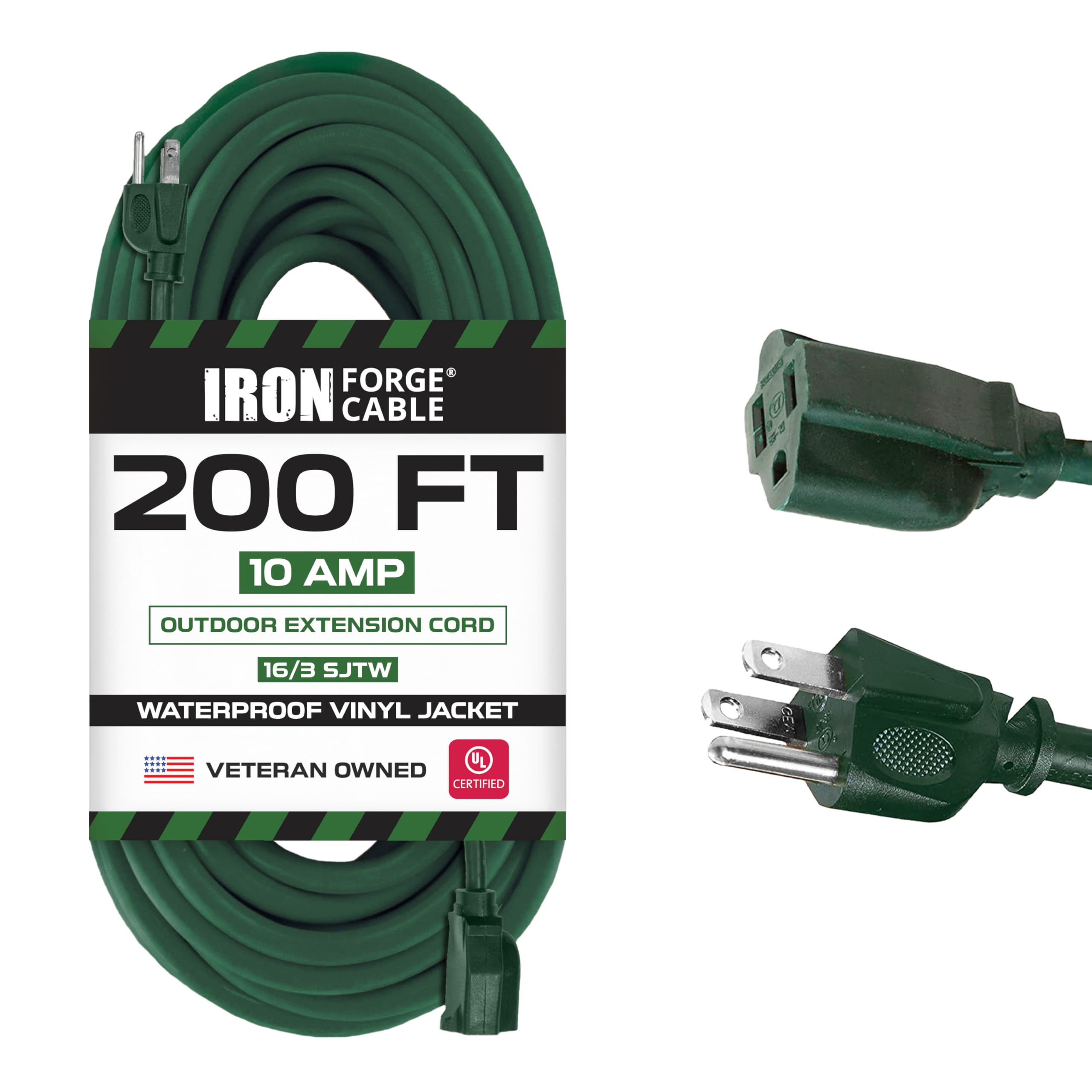 Iron Forge Cable 16 Gauge Heavy Duty Green Extension Cord, 200 Ft