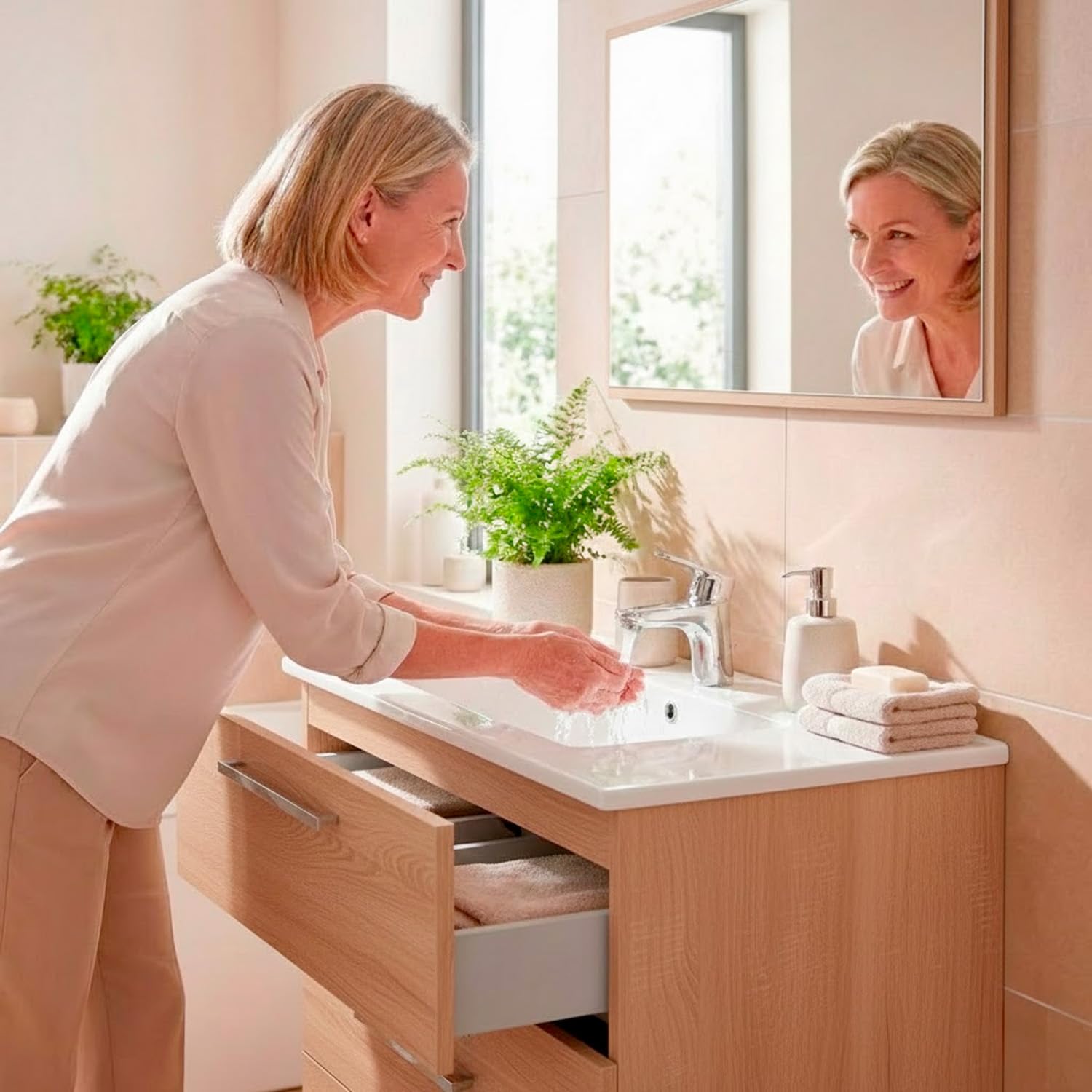 Mobile Bagno A Terra Con 3 Cassetti Lavabo In Ceramica E Specchio 77 x 50 Cm Inclusi Design Moderno Salvaspazio Elegante E Funzionale 80 x 45 x 86 Cm (Rovere Chiaro)