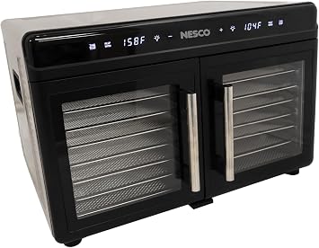 NESCO FD-16DZD Dual-Zone Food Dehydrator 16 Stainless Steel Trays, Independent Temp & Timer, Keep Warm, Inner Light, Jerky, Fruit, Herbs, 1200W