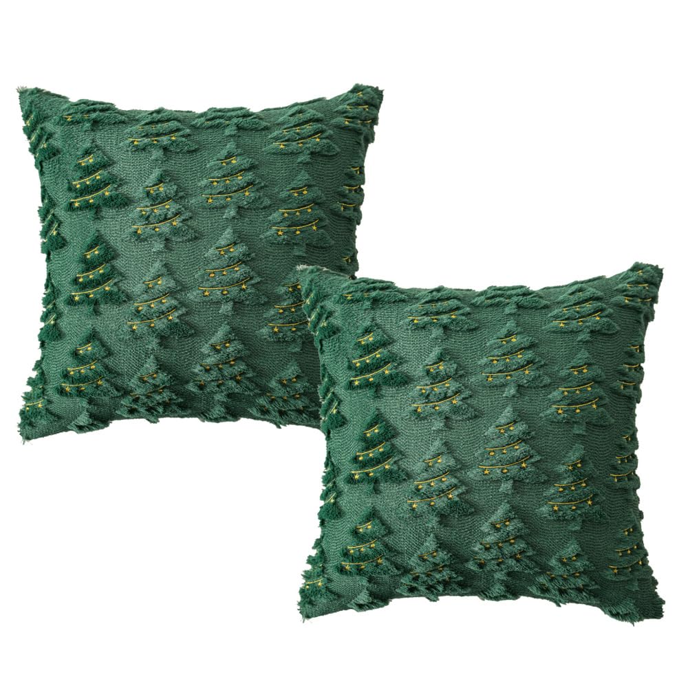 BDKMMS Christmas Pillow Covers, 2PCS 17.7×17.7Inch Embroidered Throw Pillow Cases Plush Xmas Cushion Covers for Sofa Living Room Couch Chair