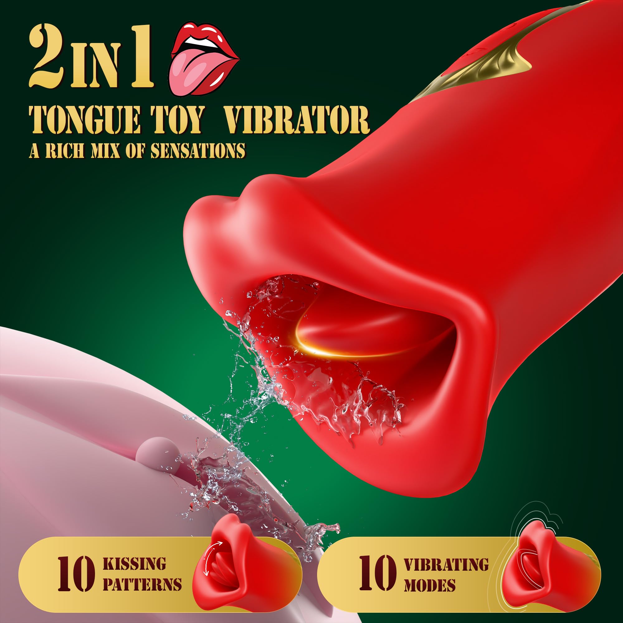 Tongue Vibrante Sex Toys per Donna Stimolare il Clitoride e G-Spot Donna con 10 Modalità di Vibrazione e 10 Modalità di Bacio Alla Francese, Silicone Massaggiatore per Coppia (GF-006)