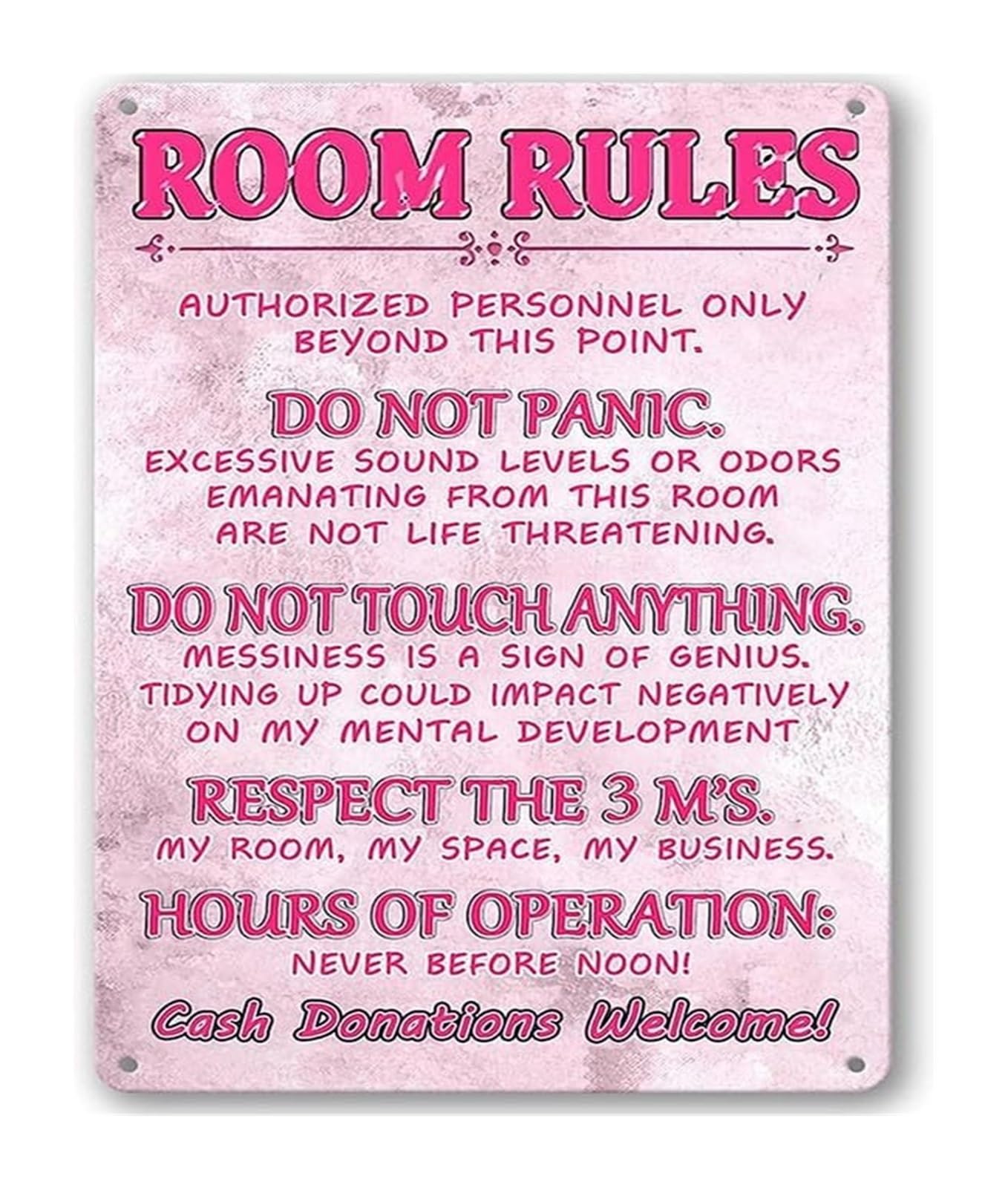 XHAJCSJWGD Motivational Rules Metal Sign Aesthetic Decor for Girls Room Teen Bedroom Vintage Wall-Art (8 X 12 in)