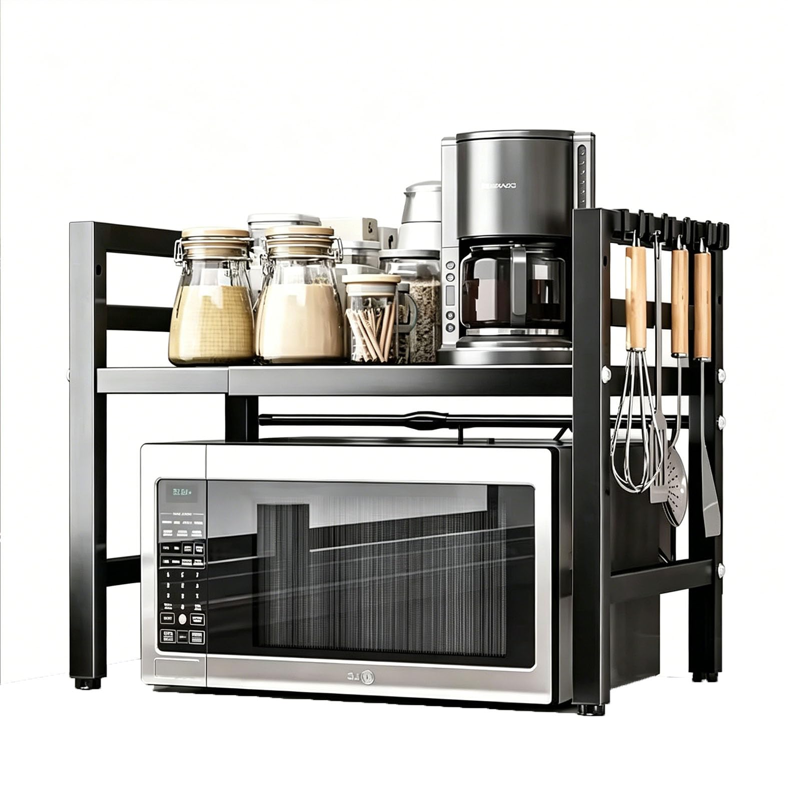 TBATM Expandable Microwave Oven Rack Kitchen Microwave Shelf, Adjustable Kitchen Counter Organiser for Toaster, Space Saver Shelving for Jar Plates Pots,White