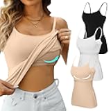 Cotton Shelf Bra Camisole Tops for Women Adjustable Spaghetti Strap Tank Top Summer Cami Shirt 3 Pack