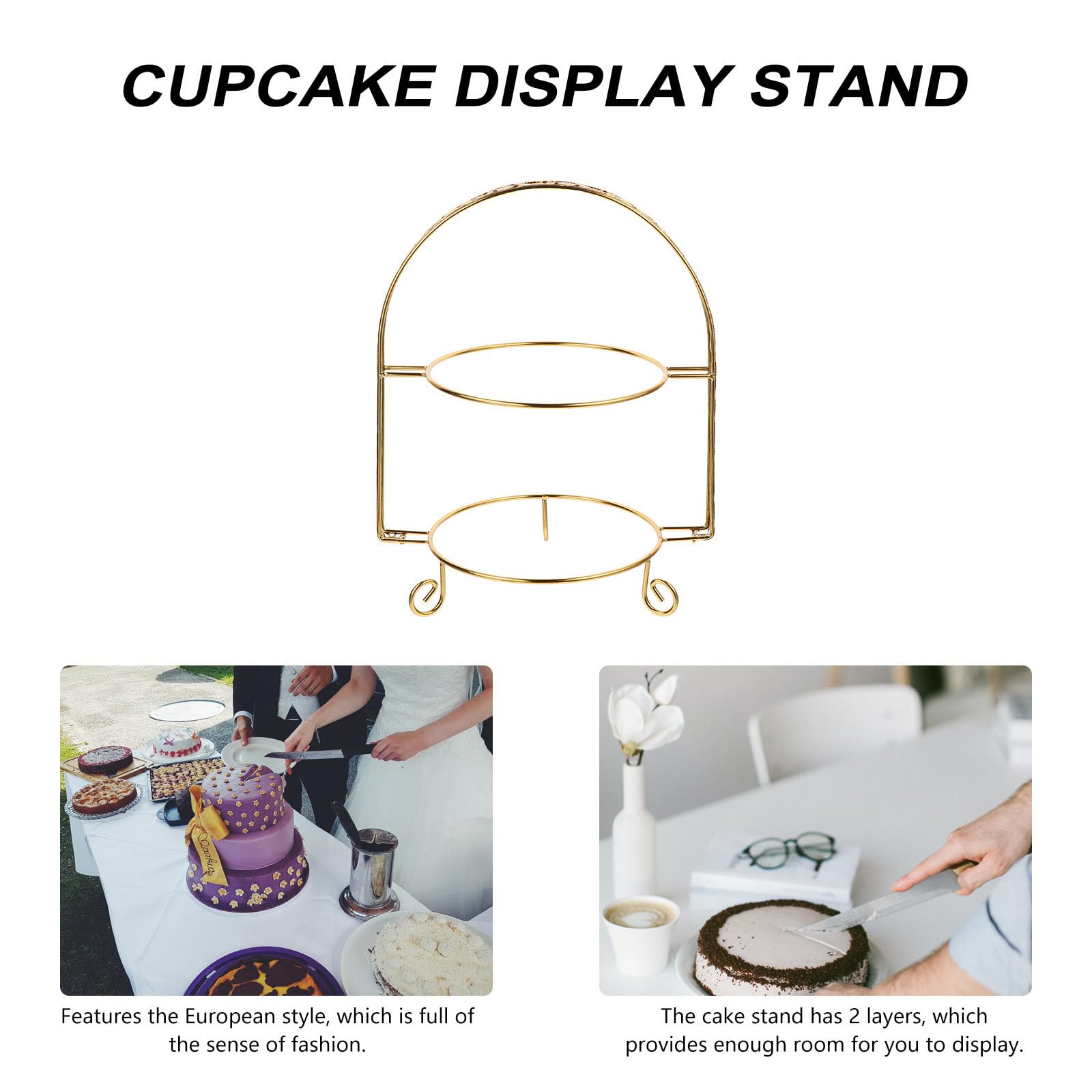 Alzatina Porta Torte Stile Europeo a 2 Livelli in Ferro per Torte Elegante per Esposizione Dolci Feste e Matrimoni
