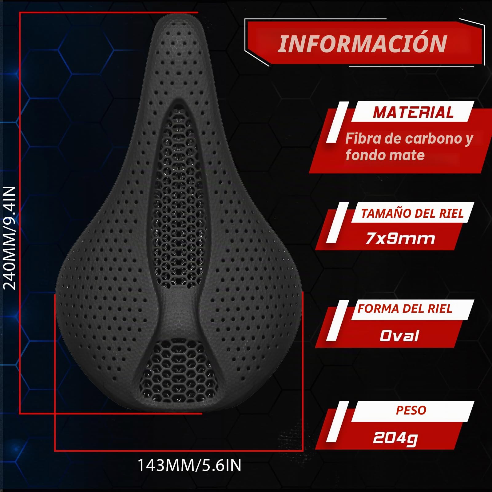 BUCKLOS Sillín de Bicicleta con impresión 3D, Asiento de Bicicleta de montaña y Carretera, cómodo cojín de Bicicleta, Apto para Bicicletas de Carretera MTB BMX XC Gravel